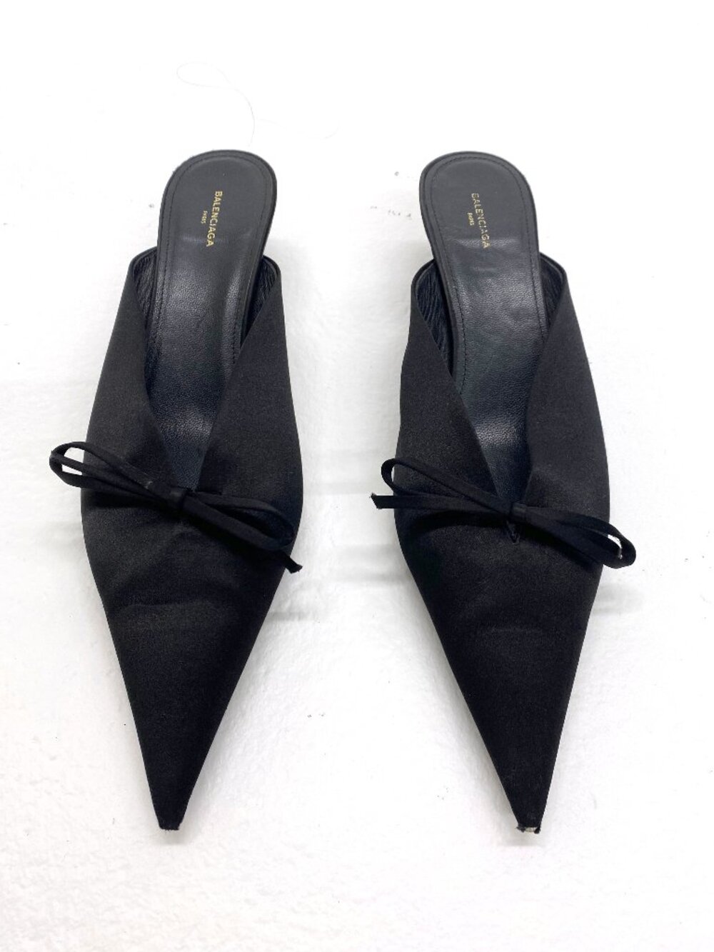 Balenciaga Satin Black Kitten Heels with Bow